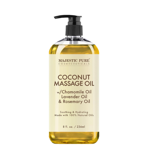 Majestic Pure Coconut Massage Oil – 236ml | Natural Massage Therapy with Chamomile, Lavender & Rosemary - BlackRose